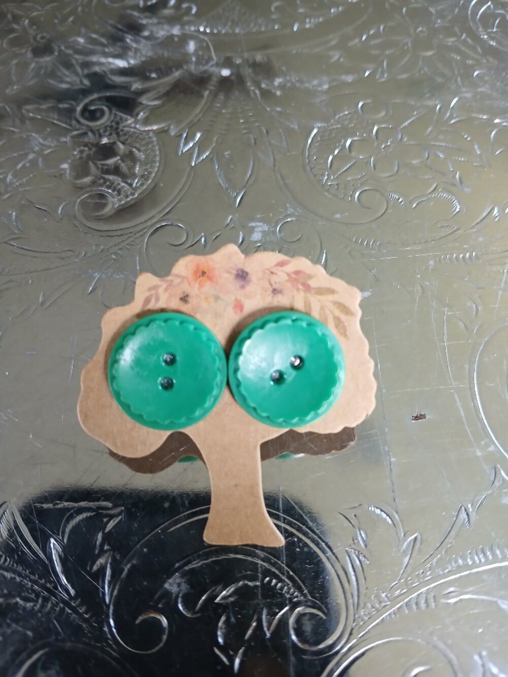 Green Vintage Button Earrings